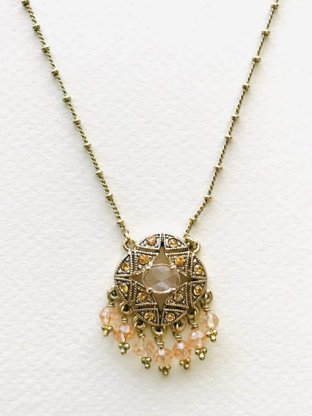 Vintage Monet Gold Tone Rhinestone Medallion Beaded Necklace
